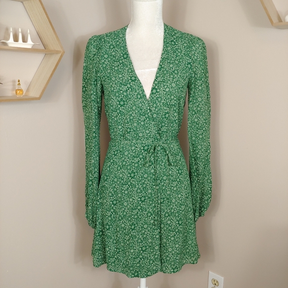 Like New Reformation Green Rosebud Mini Wrap Dress - Picture 6 of 13